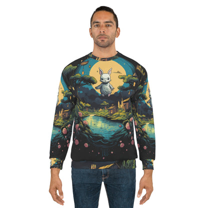 White Rabbit Mystery Psychedelic Fantasy Anime Cartoon Bunny - Unisex Sweatshirt (AOP)