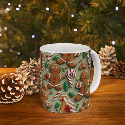 Gingerbread Man Christmas Cookie - Tree - Candy Cane - Ceramic Mug 11oz