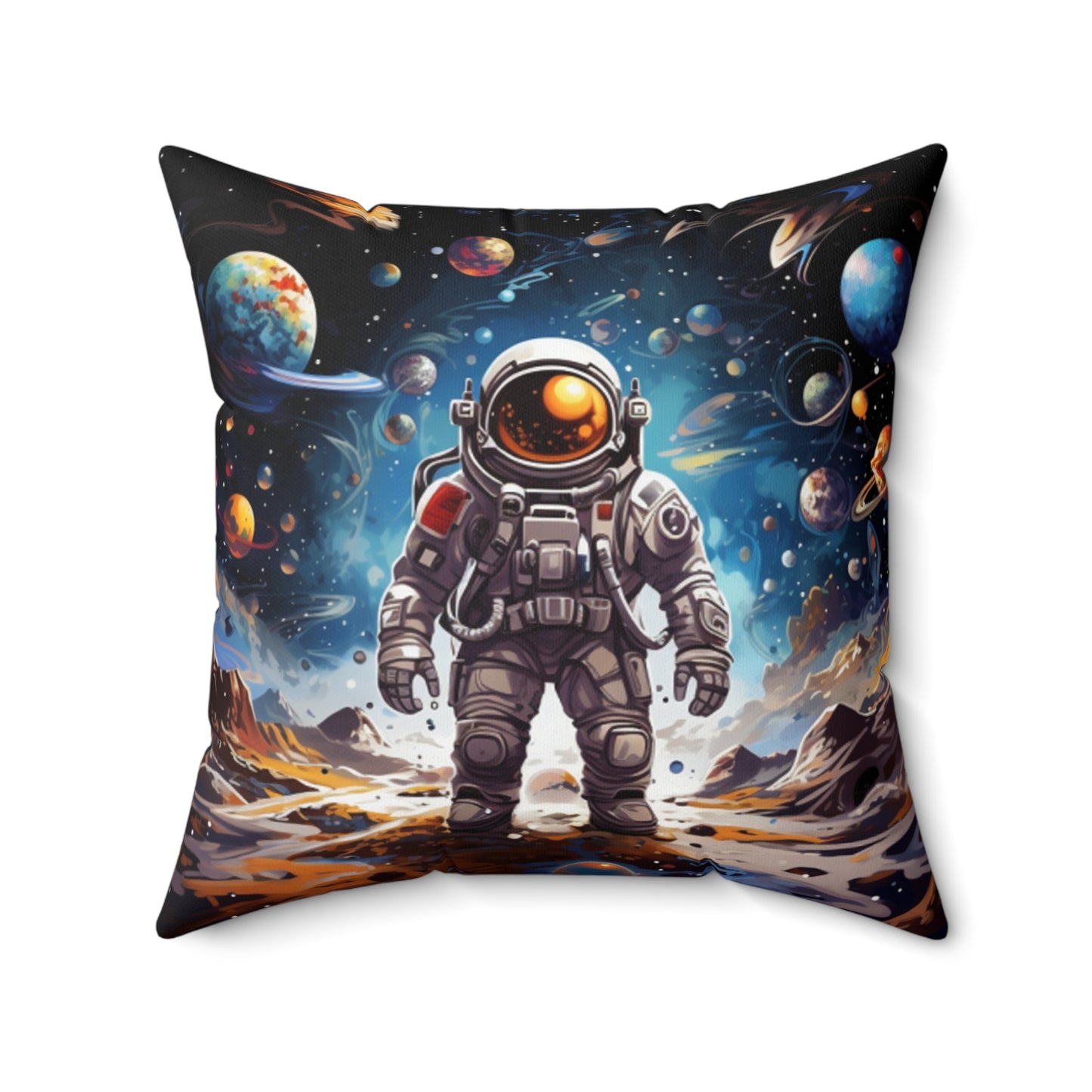 Galactic Voyage: Astronaut Journey in Celestial Star Cosmic Exploration - Spun Polyester Square Pillow