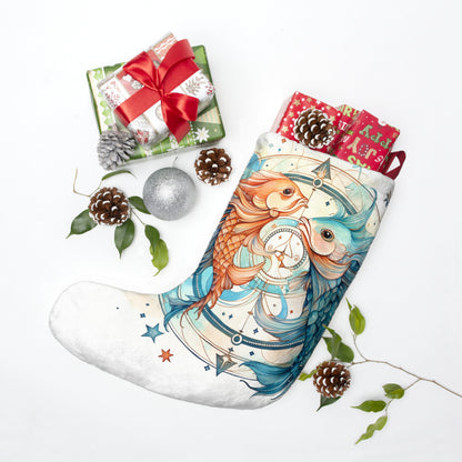 Pisces Zodiac Horoscope - Starry Watercolor & Ink, Hyper-Detailed Fish - Christmas Stockings