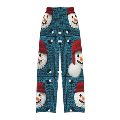 Snowman Crochet Craft, Festive Yuletide Cheer, Winter Wonderland - Kids Pajama Pants (AOP)