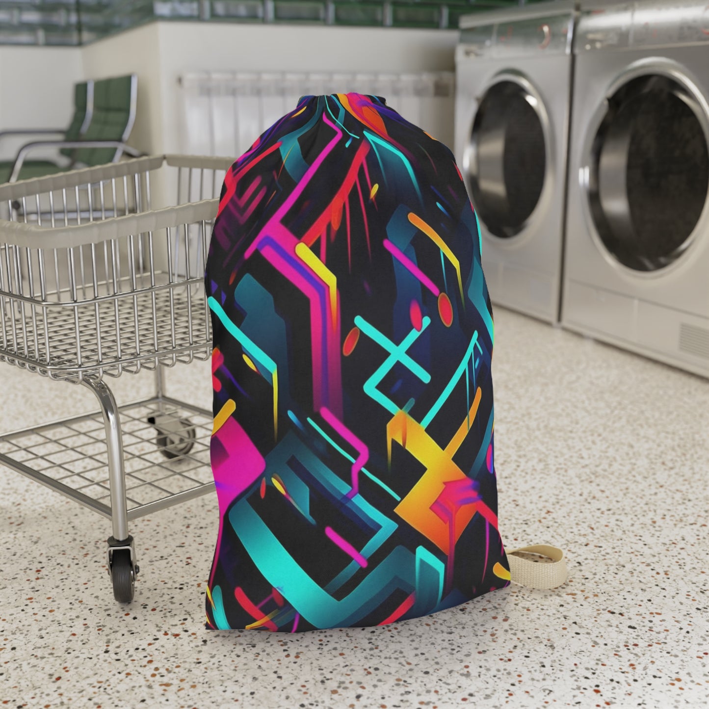 Vibrant Trendy Neon Abstract Geometric Pattern Design Laundry Bag