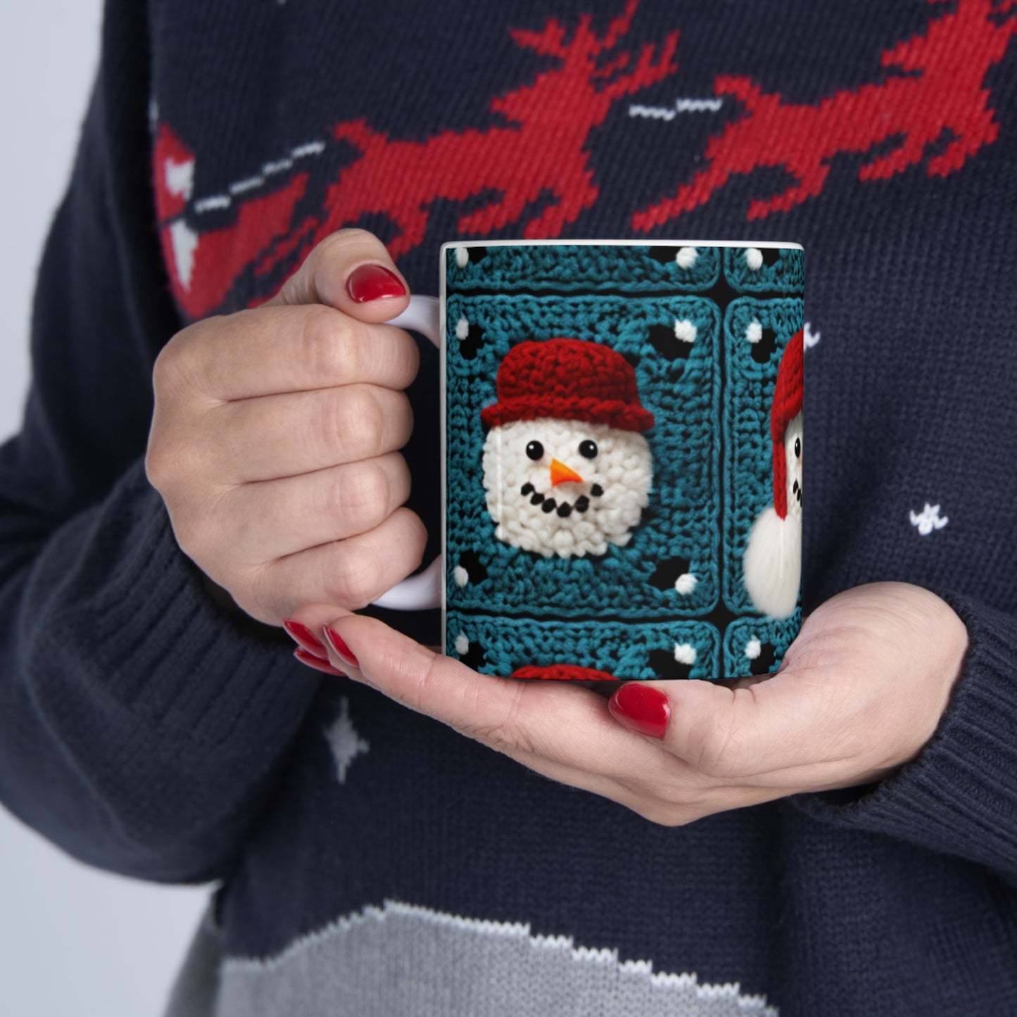 Snowman Crochet Craft, Festive Yuletide Cheer, Winter Wonderland - Ceramic Mug 11oz