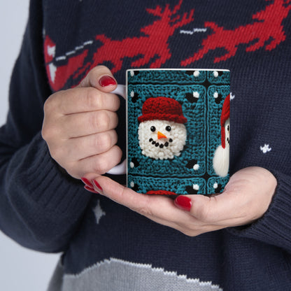 Snowman Crochet Craft, Festive Yuletide Cheer, Winter Wonderland - Ceramic Mug 11oz