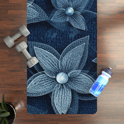 Hawaiian Flower Design - Denim-Inspired Decor Piece - Rubber Yoga Mat