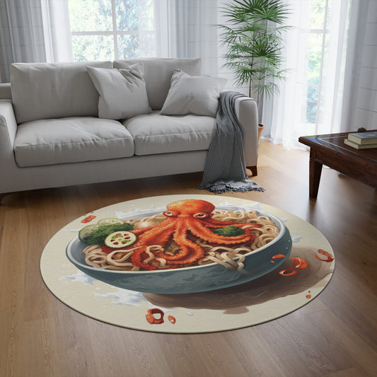 Ramen Octopus Bowl Anime Japanese Traditional Style - Round Rug