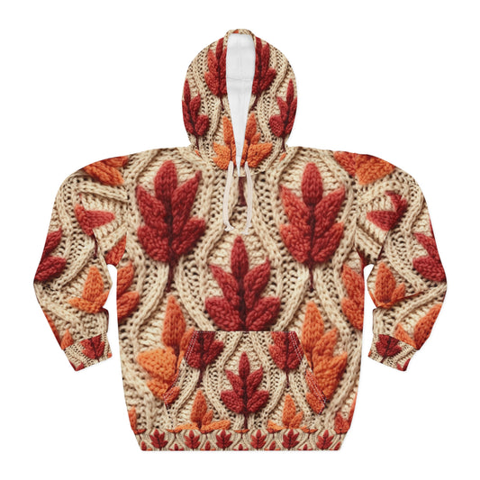 Crochet Fall Leaves: Harvest Rustic Design - Golden Browns -Woodland Maple Magic - Unisex Pullover Hoodie (AOP)