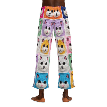 Gato de ganchillo, algodón de verano, felino, cárdigan de gato retro, creación de algodón de ganchillo gatito - pantalones de pijama para hombre (AOP) 