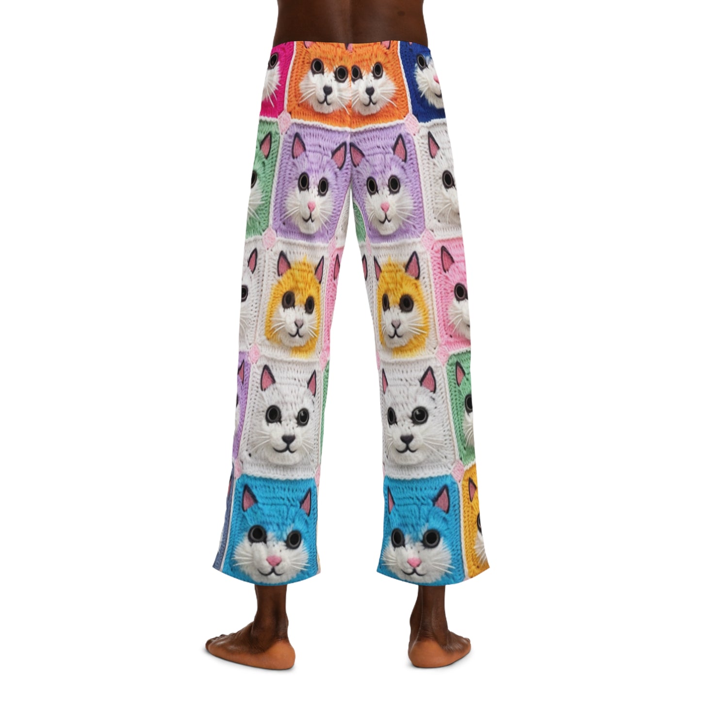 Gato de ganchillo, algodón de verano, felino, cárdigan de gato retro, creación de algodón de ganchillo gatito - pantalones de pijama para hombre (AOP) 