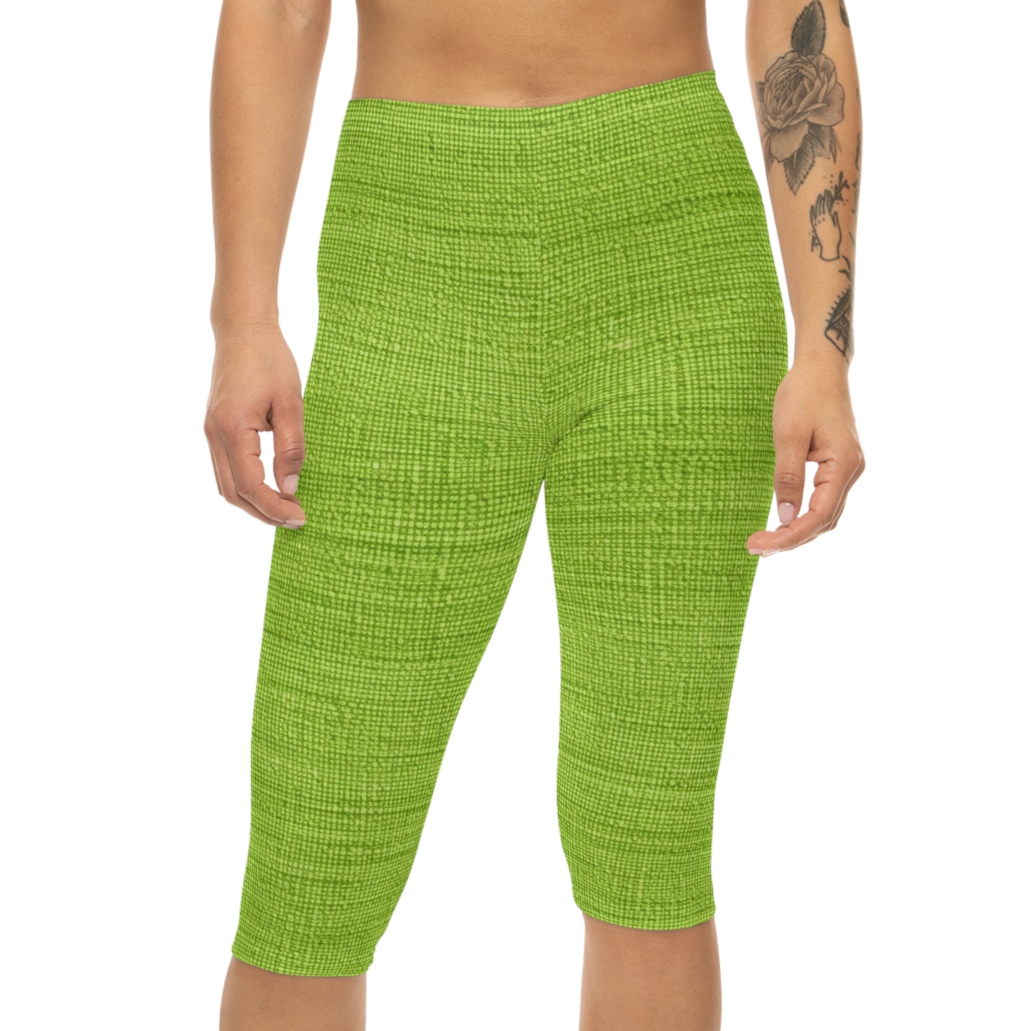 Lush Grass Neon Green: Denim-Inspired, Springtime Fabric Style - Women’s Capri Leggings (AOP)