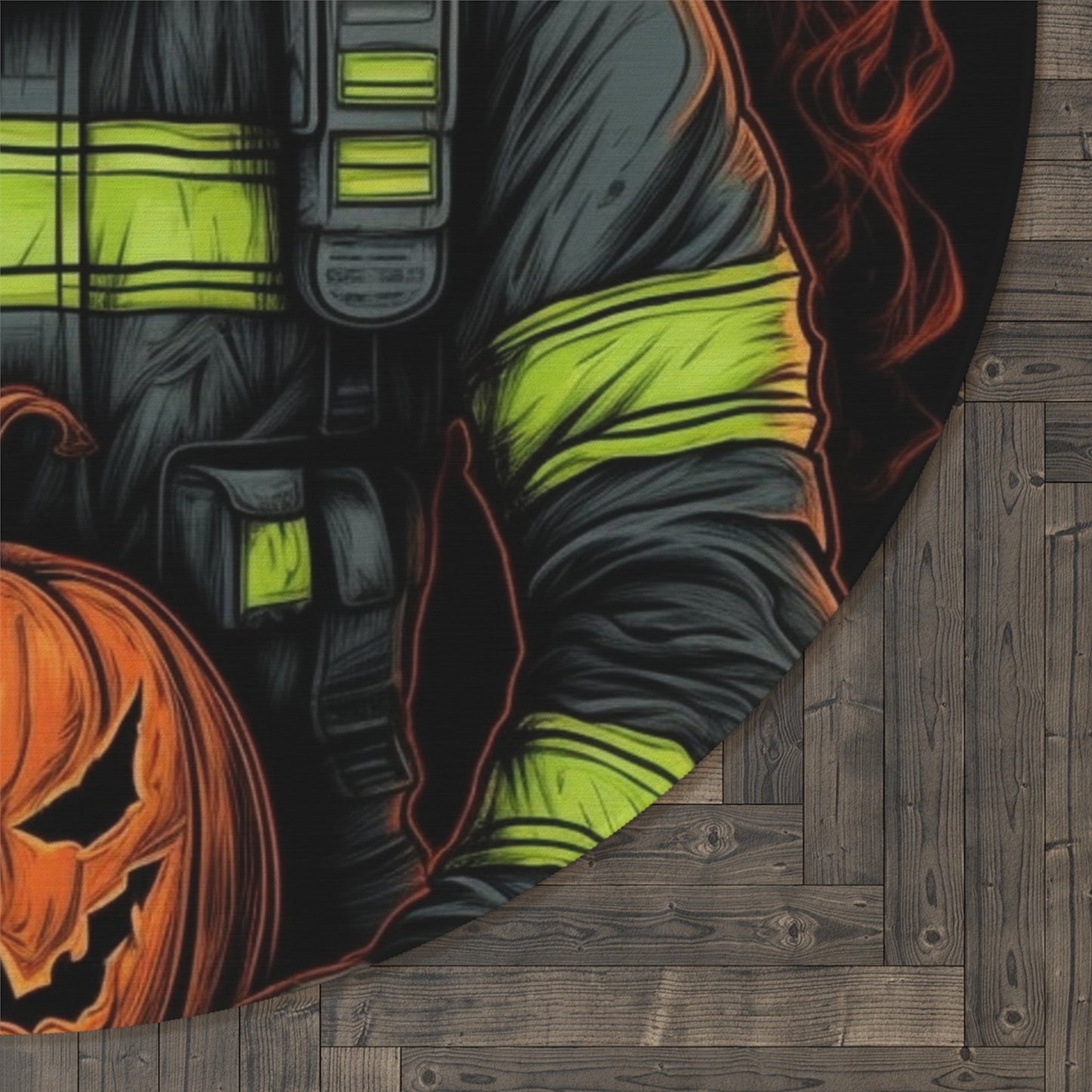 Firefighter Spooky Alert: Facing Haunted Halloween Spirits Scary Fire Pumpkin - Round Rug