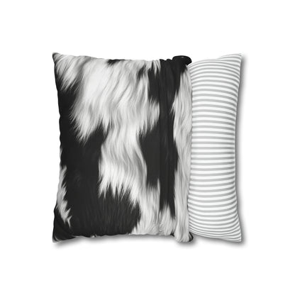 Cowhide on Hair Leather - Black and White - Designer Style - Spun Polyester Square Pillow Case