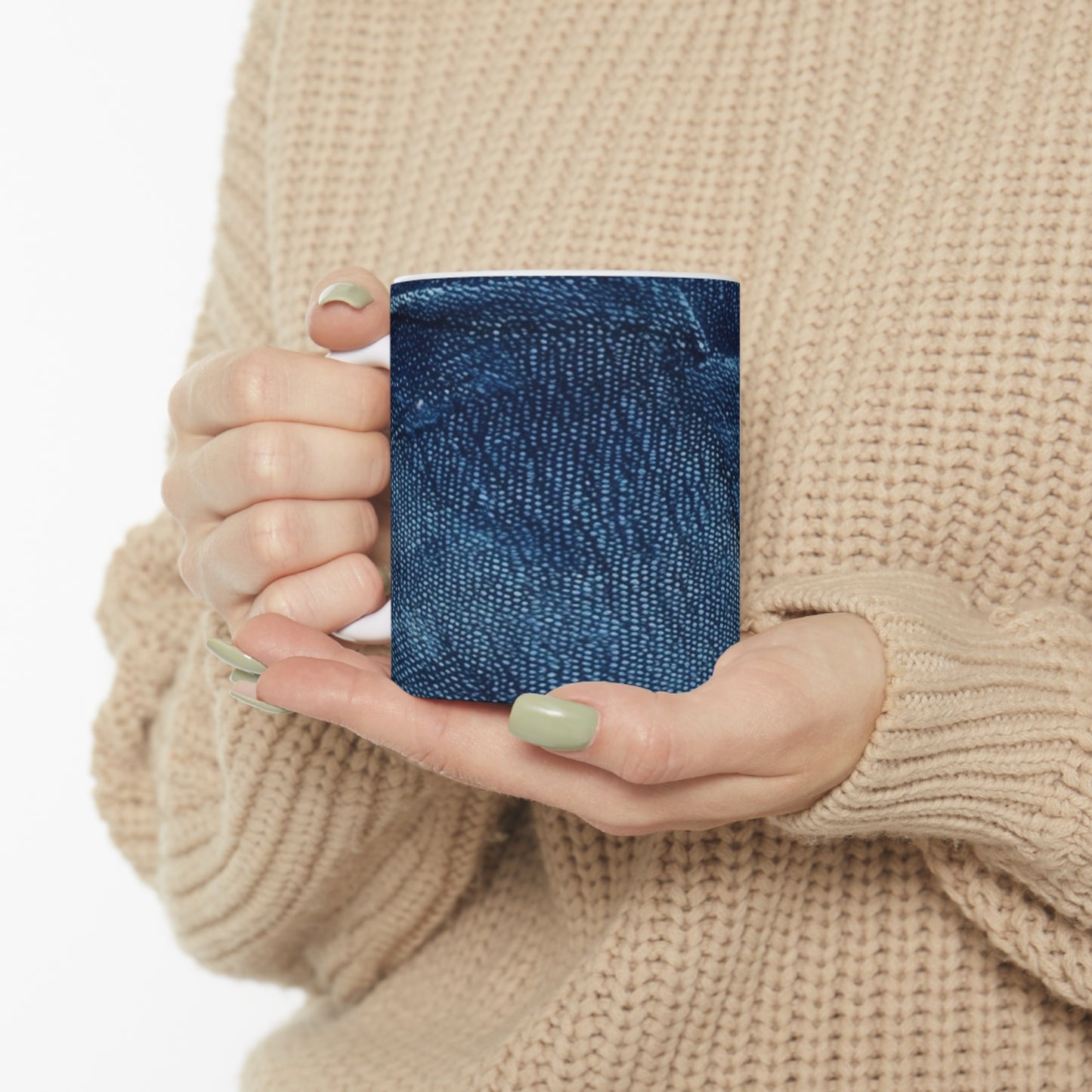 Dark Blue: Distressed Denim-Inspired Fabric Design - Ceramic Mug 11oz