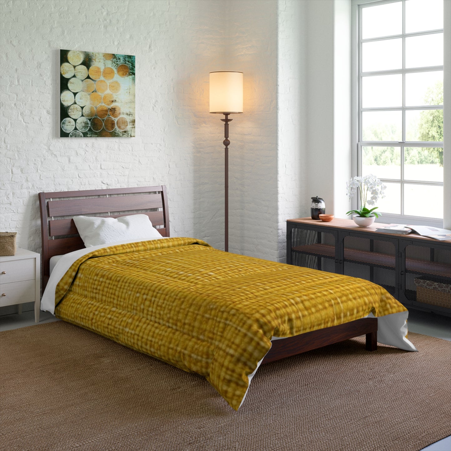 Radiant Sunny Yellow: Denim-Inspired Summer Fabric - Comforter