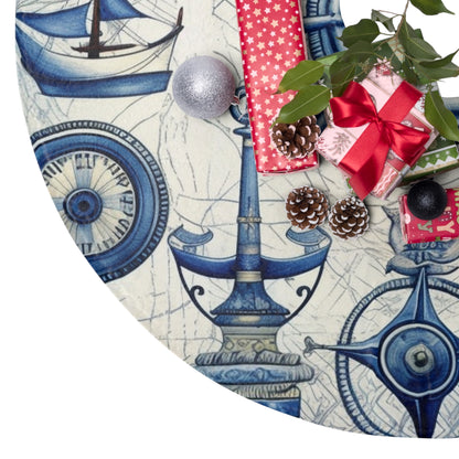 Nautical Theme Art - Anchors, Ropes, Compass - Christmas Tree Skirts