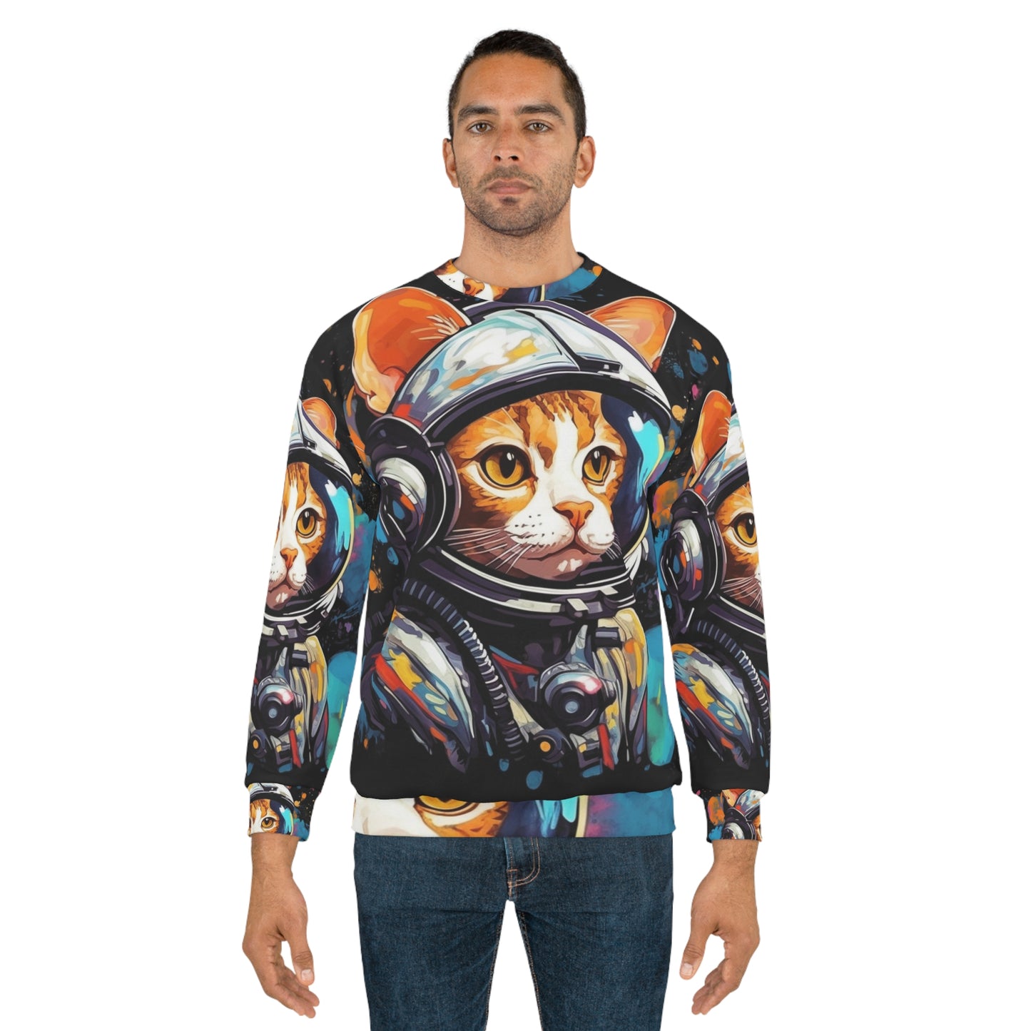 Astro Cat Adventure Feline - Pop Art, flotando en el espacio cósmico - Sudadera unisex (AOP) 