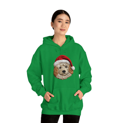 Chenille Dog Embroidered Patch - Christmas Puppy with Santa Hat - Unisex Heavy Blend™ Hooded Sweatshirt