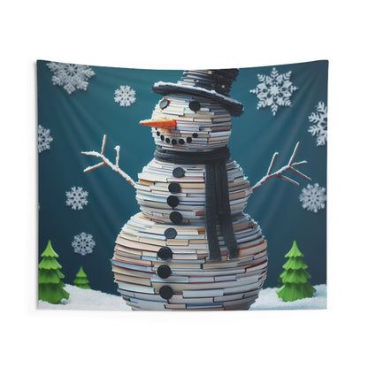 Enchanted Reader Snowman: Book Stack Lover Christmas Frosty Figure - Indoor Wall Tapestries