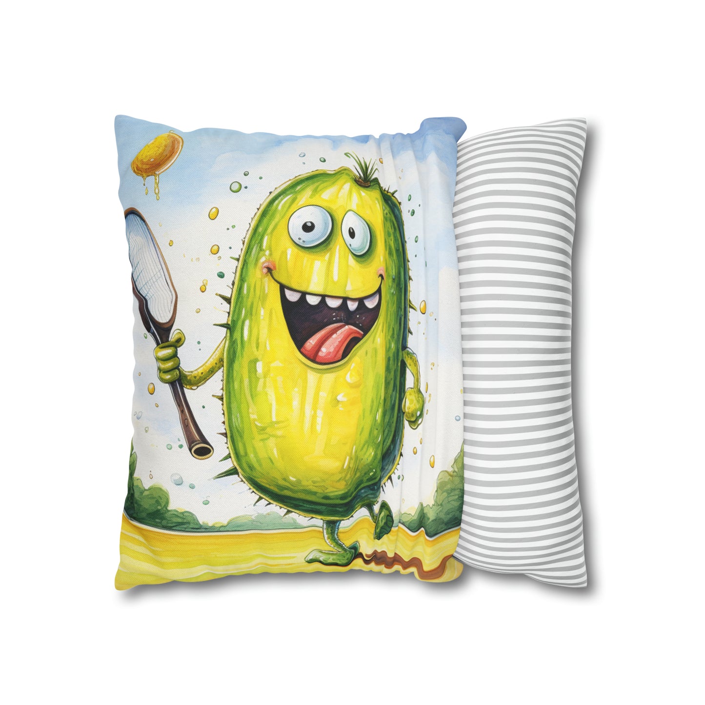 Pickleball Sport: Athletic Pickle Playing Game with Net and Paddle - Spun Polyester Square Pillow Case