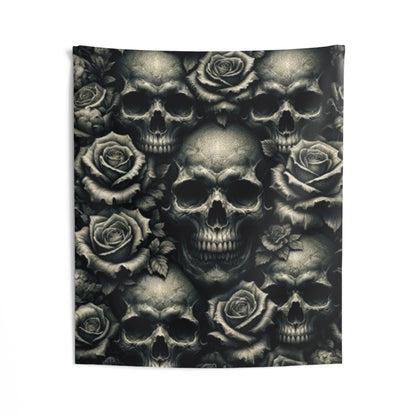 Dark Elegance: Gothic Skulls, Black and Bold - Indoor Wall Tapestries