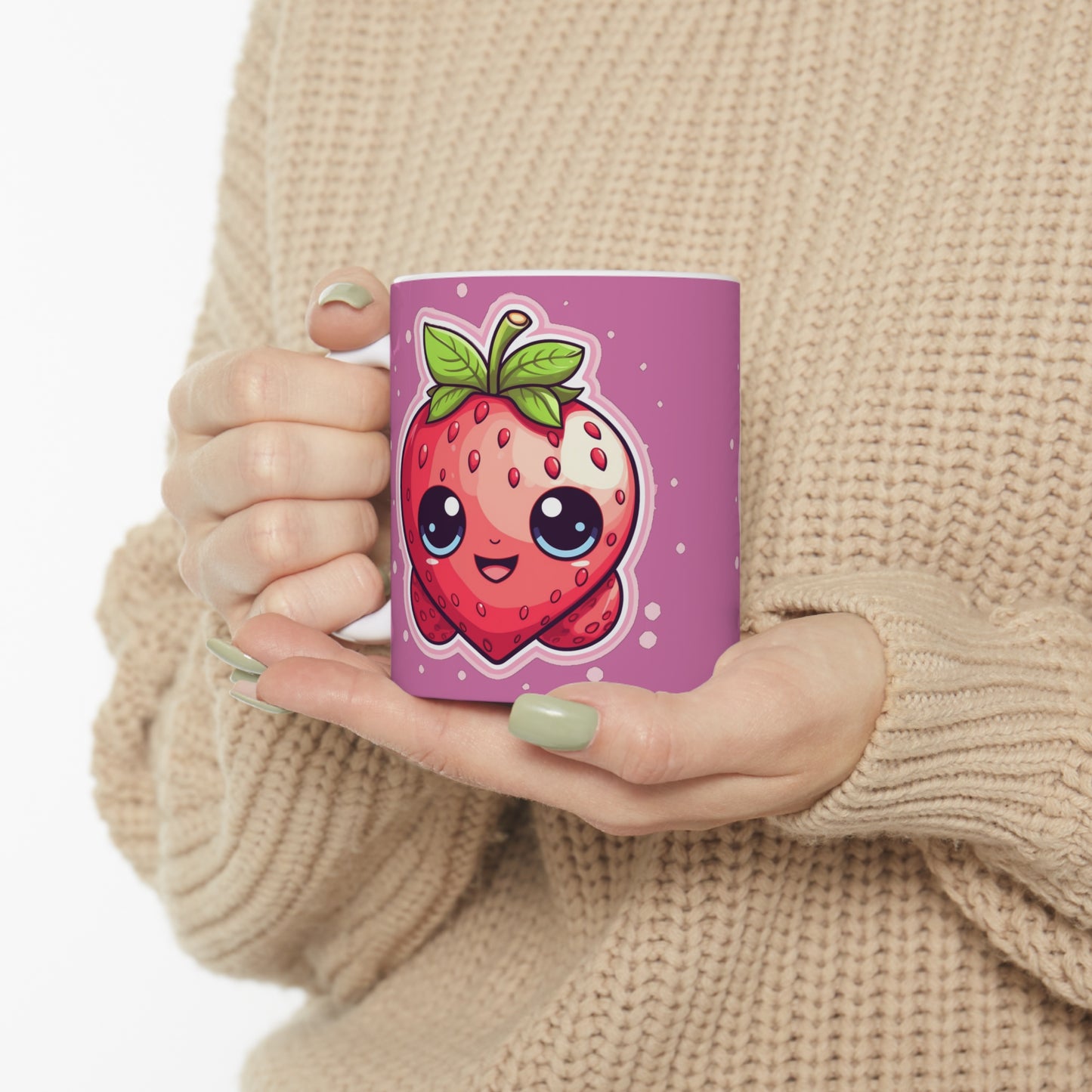 Kawaii Strawberry Adventure - Anime Classic Traditional Japanese Fruit - Otaku Artwork - Ceramic Mug 11oz