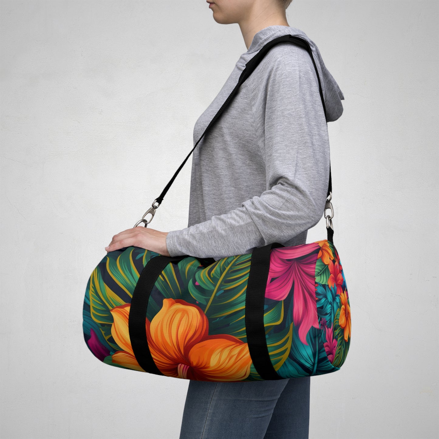 Vibrant Hawaiian-Inspired Tropical Floral Pattern Design Duffel Bag