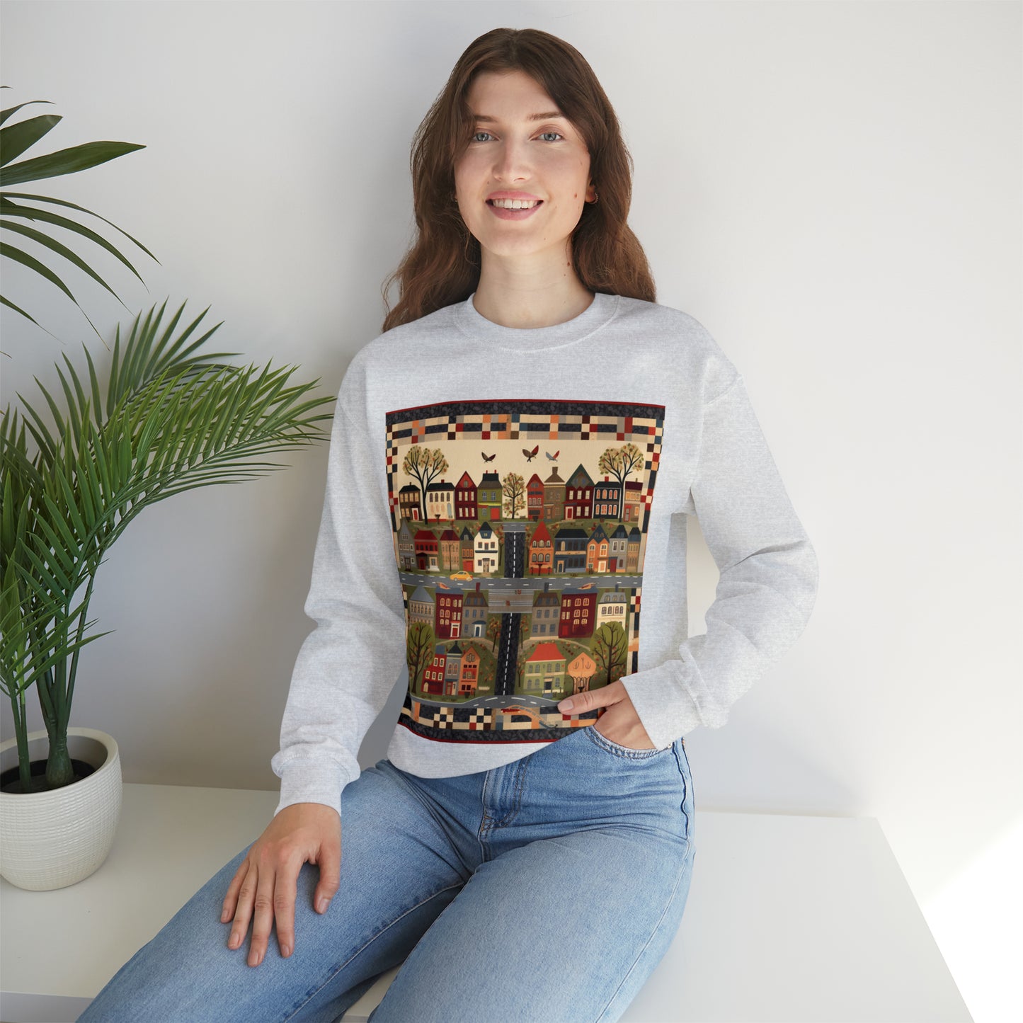 Home Town Quilt Design - Unisex Heavy Blend™ Crewneck Sweatshirt