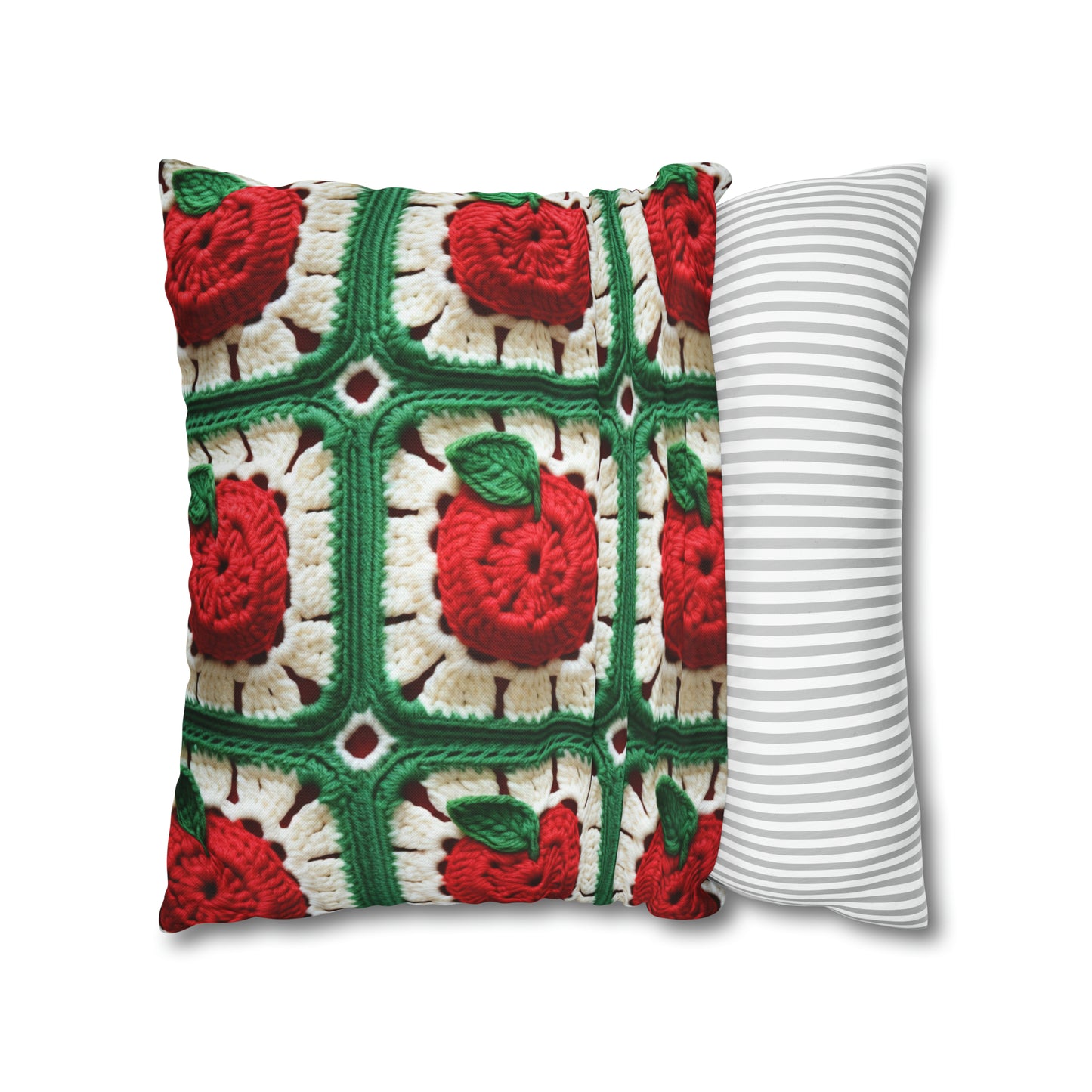 Apple Granny Square Crochet Pattern: Wild Fruit Tree, Delicious Red Design - Spun Polyester Square Pillow Case