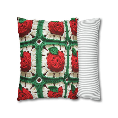 Apple Granny Square Crochet Pattern: Wild Fruit Tree, Delicious Red Design - Spun Polyester Square Pillow Case