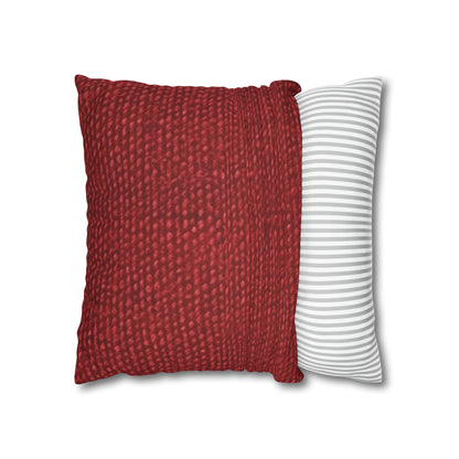 Bold Ruby Red: Denim-Inspired, Passionate Fabric Style - Spun Polyester Square Pillow Case