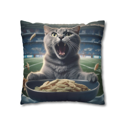 Halftime Football Feline: Screaming Sports Fan Cat Stadium Food Kitten - Spun Polyester Square Pillow Case