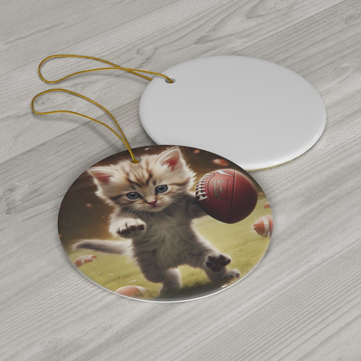 Football Kitty Fantasy: Feline Cat American Sport Quarterback - Ceramic Ornament, 4 Shapes