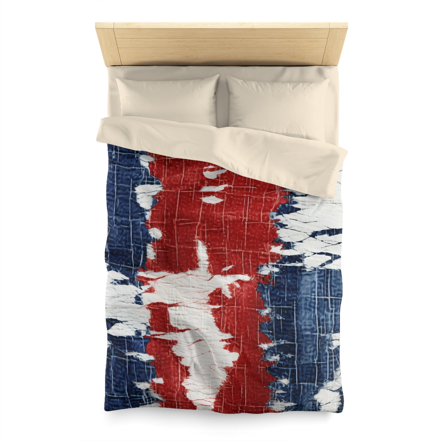 Patriotic Red, White & Blue: Distressed Denim-Style, Torn Fabric - Microfiber Duvet Cover