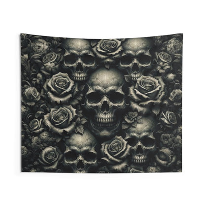 Dark Elegance: Gothic Skulls, Black and Bold - Indoor Wall Tapestries