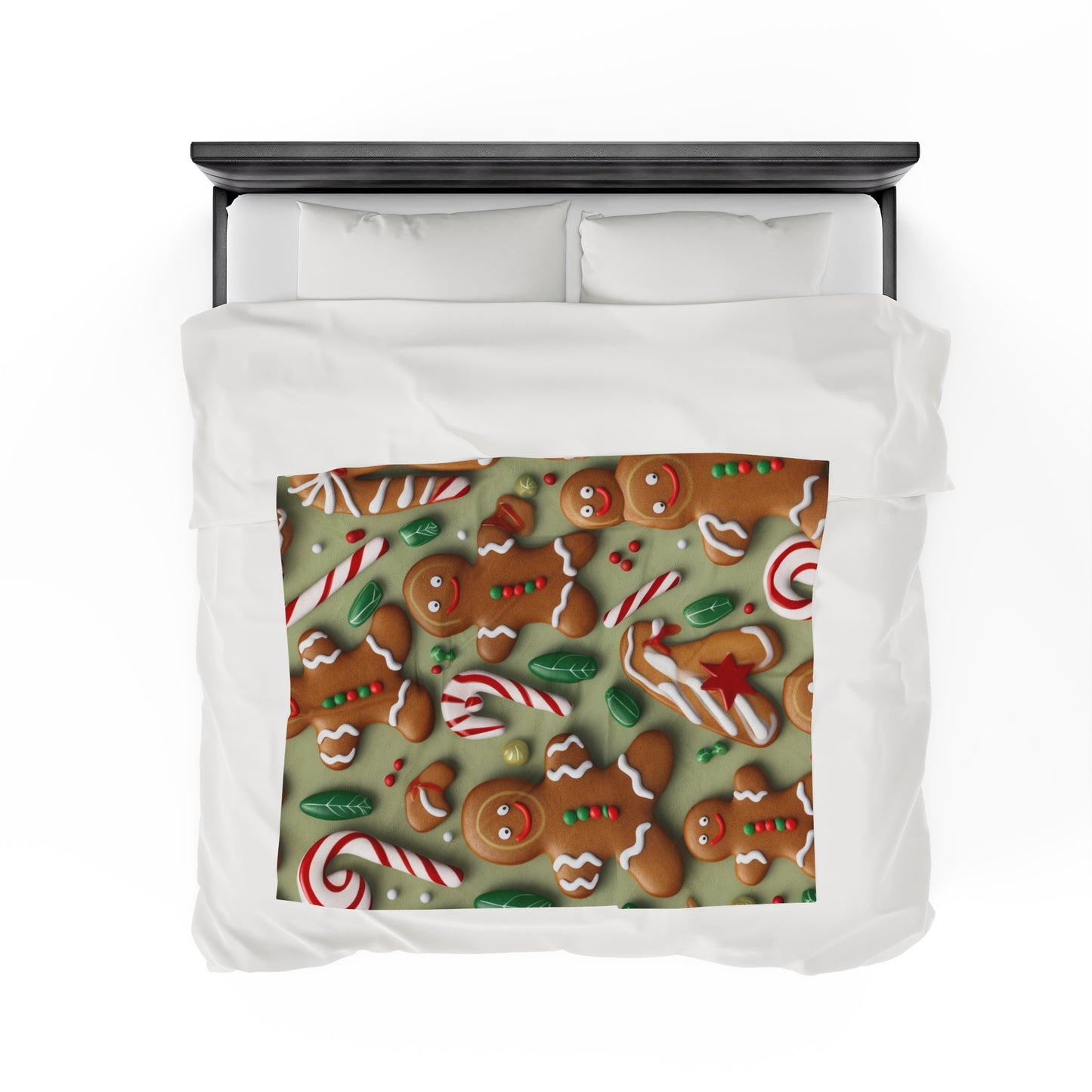 Gingerbread Man Christmas Cookie - Tree - Candy Cane - Velveteen Plush Blanket