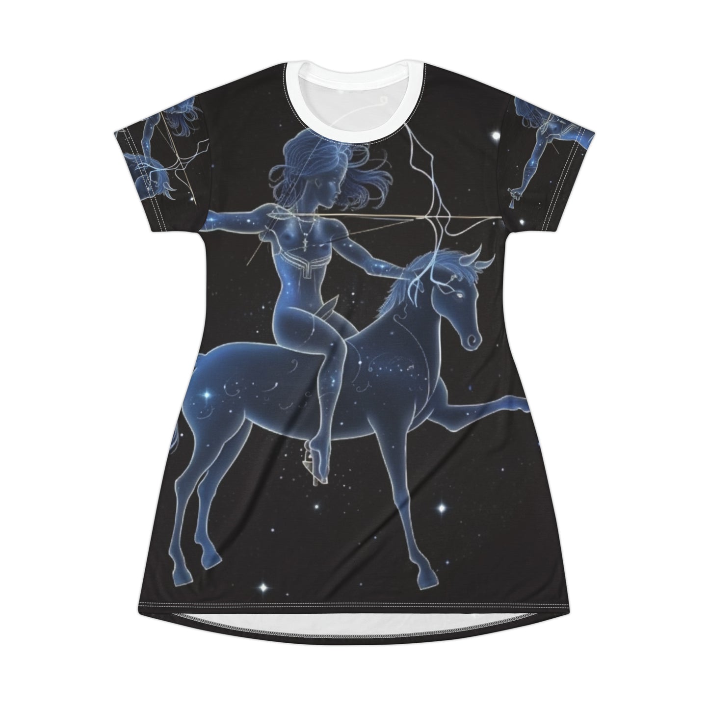 Sagittarius Zodiac in Starlit Universe - Fluorescent Colors - T-Shirt Dress (AOP)