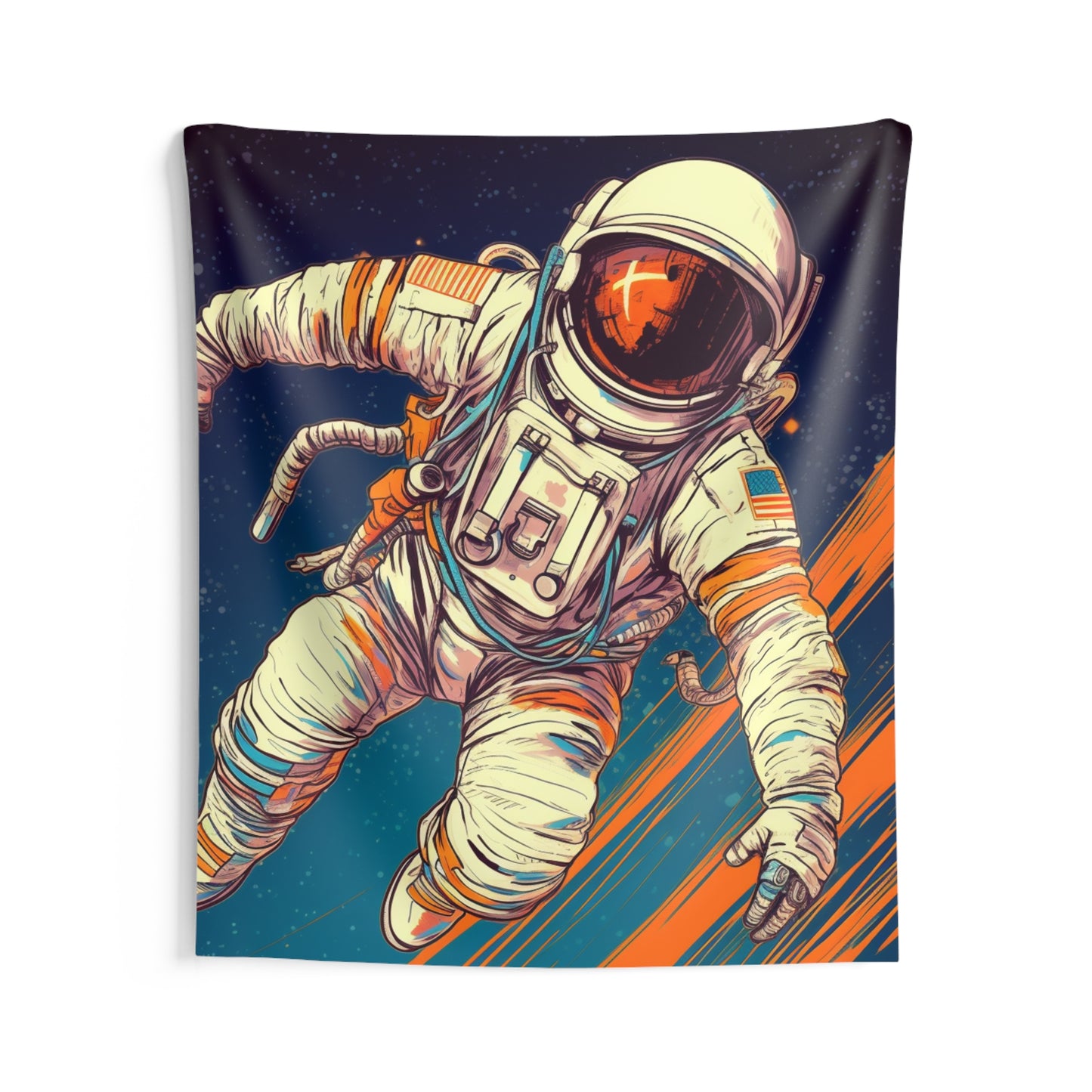 Astronauta retro en galaxia - Arte estilo años 70 - Tapices de pared para interiores