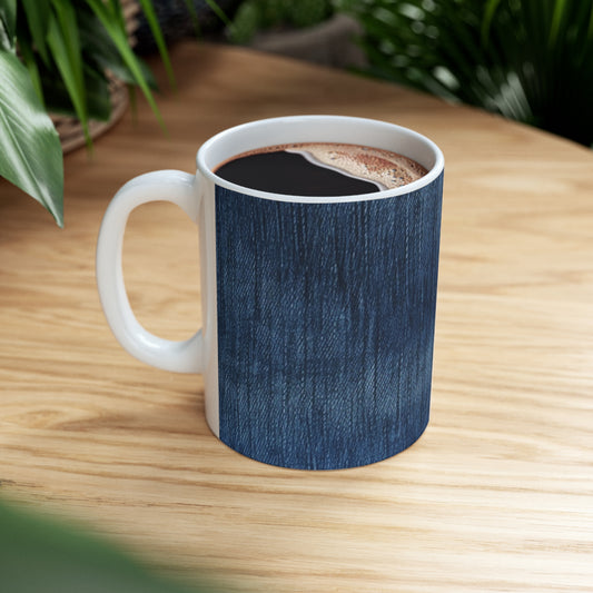 Indigo Splash: Washed Denim Reverie in Deep Blue - Ceramic Mug 11oz