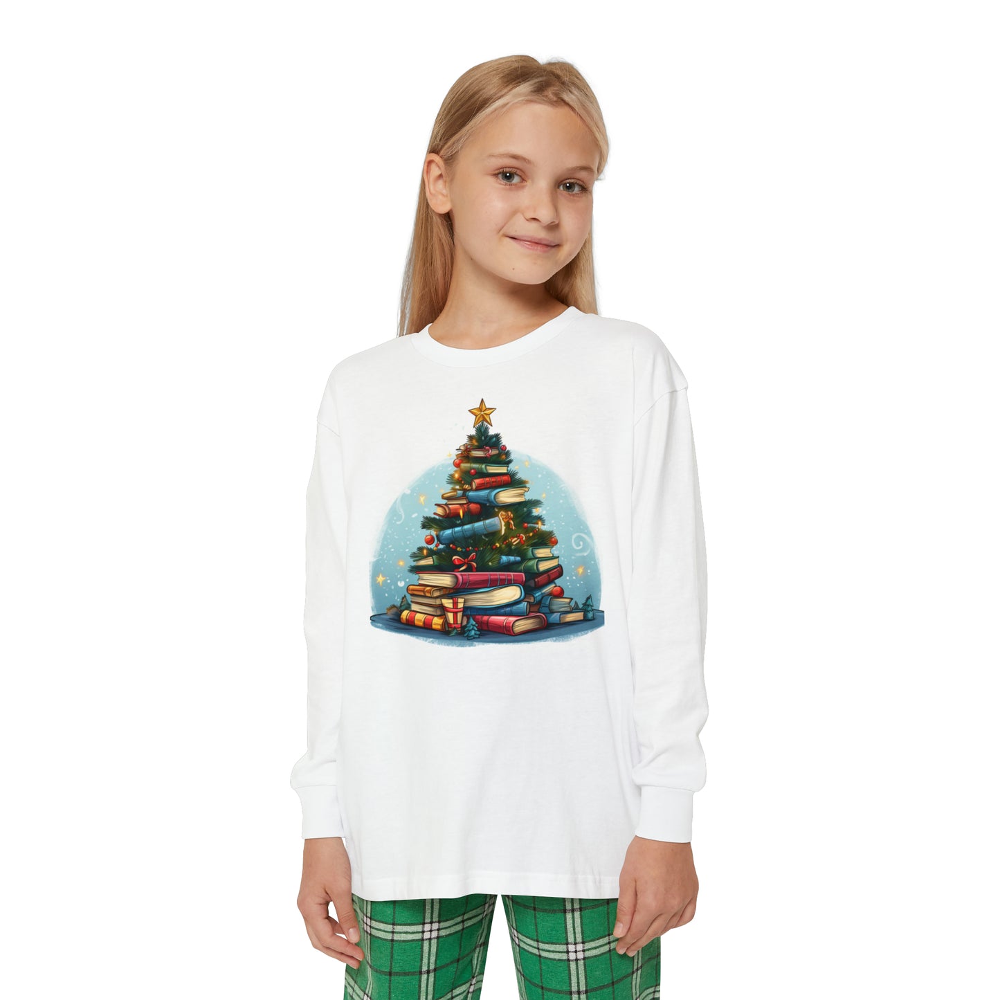 Book Lover Christmas Tree, Gift For Readers - Youth Long Sleeve Holiday Outfit Set