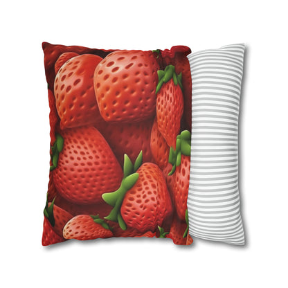 Garden Strawberries- Wild Sweet Gourmet - Farm Growing Ripe Red Fruit -Spun Polyester Square Pillow Case