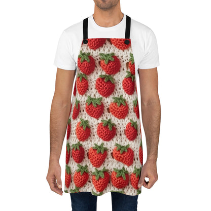 Strawberry Traditional Japanese, Crochet Craft, Fruit Design, Red Berry Pattern - Apron (AOP)