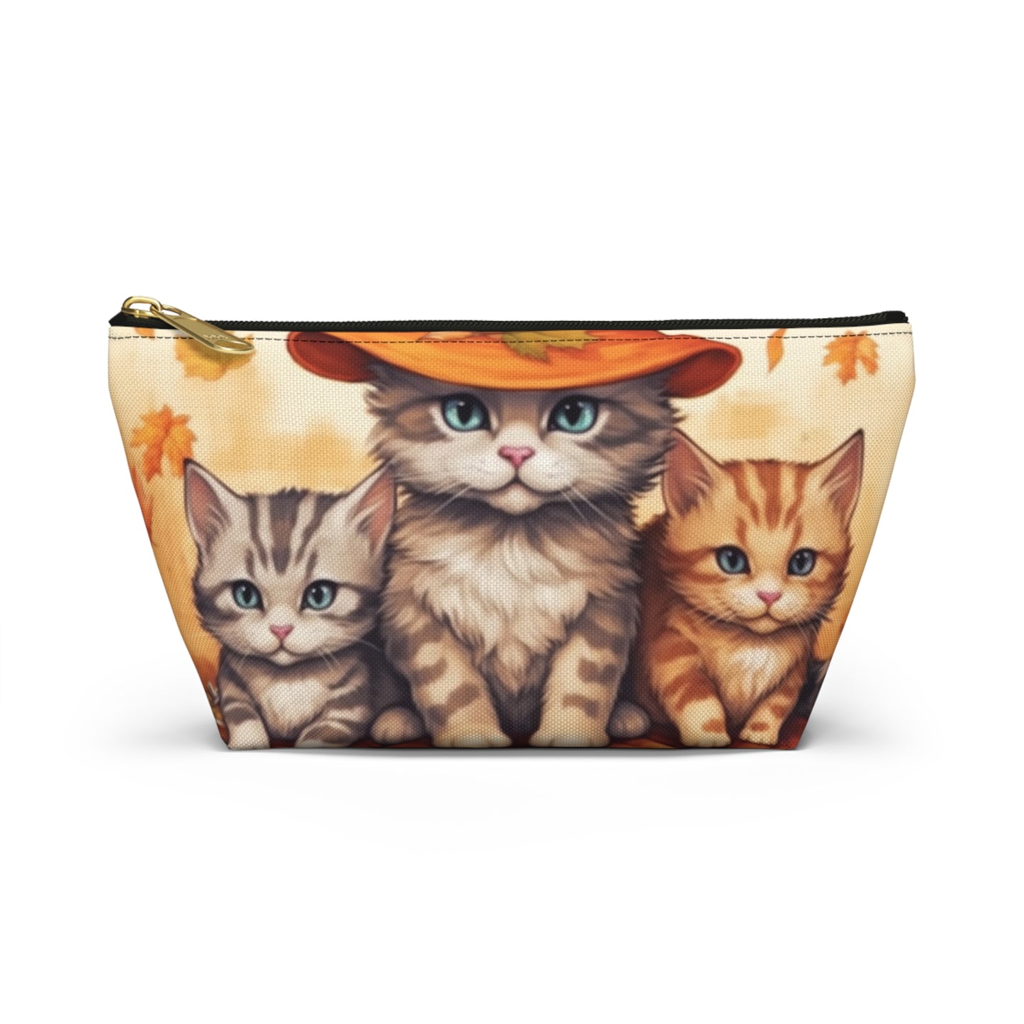 Kitty Cat Kittens Halloween - Cute Furries on Pumpkin - Festive Feline Decor - Accessory Pouch w T-bottom