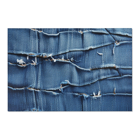 Midnight Blue Distressed Denim: Rugged, Torn & Stylish Design - Area Rugs