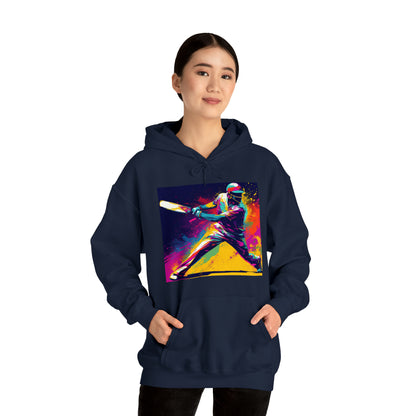 Cricket Pop Art: bateador, impacto de pelota, juego deportivo Wicket Stand - Sudadera con capucha unisex Heavy Blend™ 