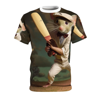 Mouse Cricket Batting, Wicket, Ball Hitting Stump, Howzat Moment - Unisex Cut & Sew Tee (AOP)