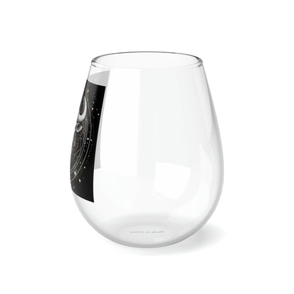 Taurus Zodiac - Stemless Wine Glass, 11.75oz - Restaurant-Grade Clear Glass - Unique Black & White Design