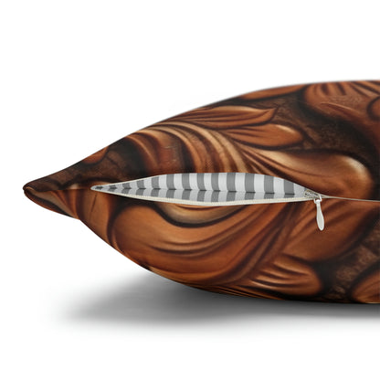 Leather Flower Cognac Classic Brown Timeless American Cowboy Design - Spun Polyester Square Pillow Case