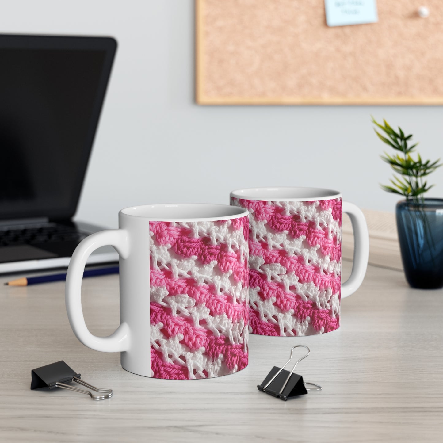 Hot Pink & White Knit, Vibrant Yarn Blend, Modern Chic Texture - Ceramic Mug 11oz