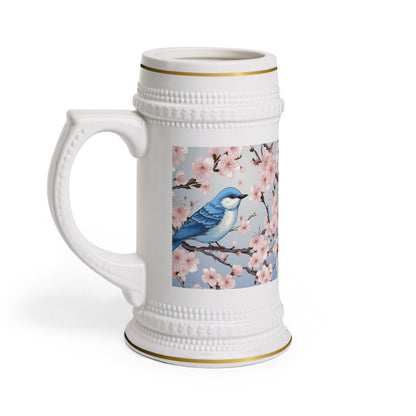 Cherry Blossom Tree Blue Bird Beer Stein Mug