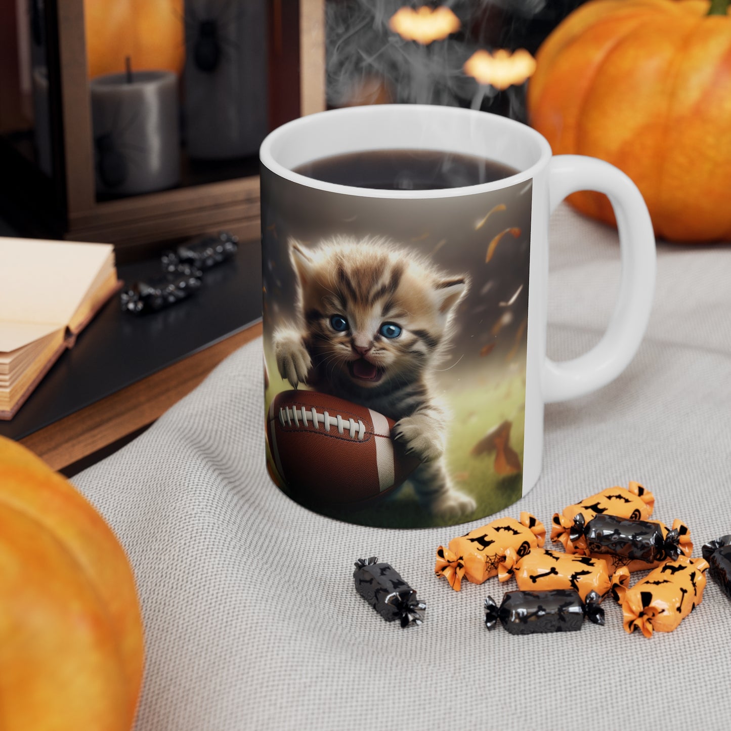 Football Kitten Touchdown: Tabby's Winning Play Sport Game - Ceramic Mug 11oz